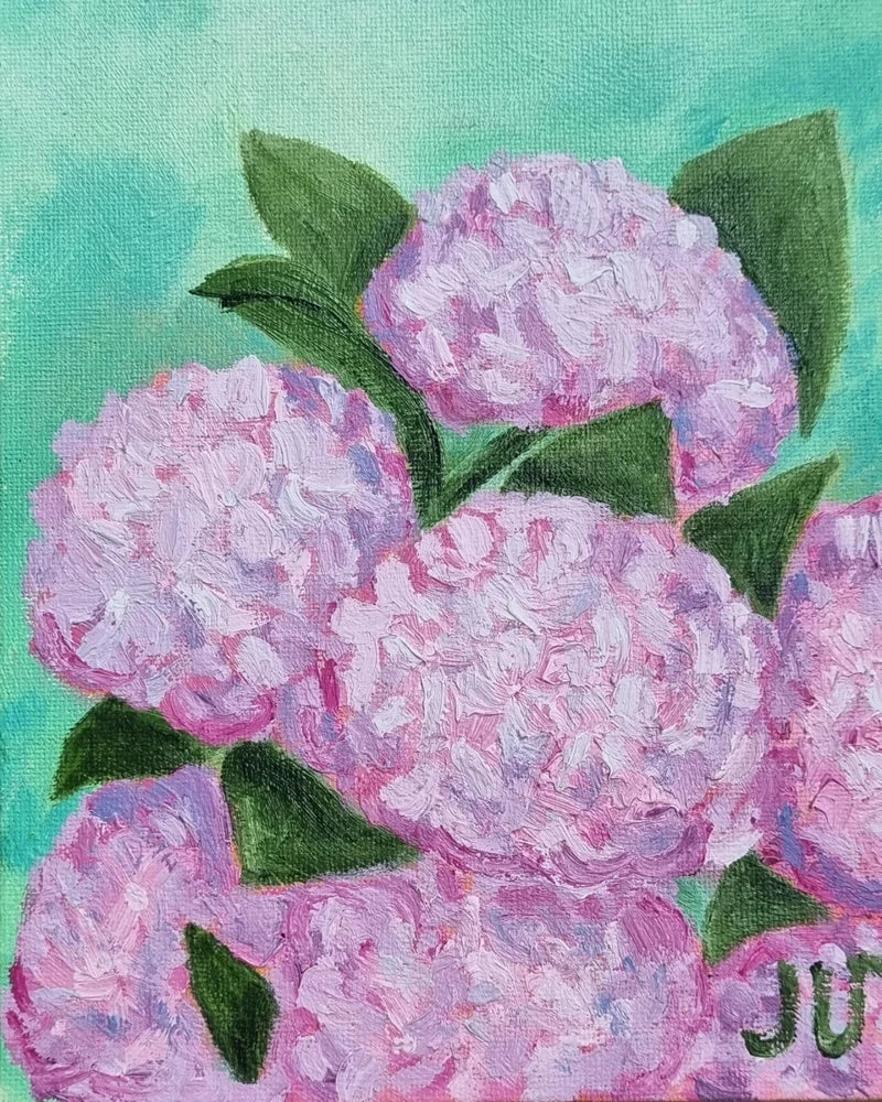 Hydrangea Oil Painting Small Flower Original Wall Art Home Decor 6x8 in Hydrangea