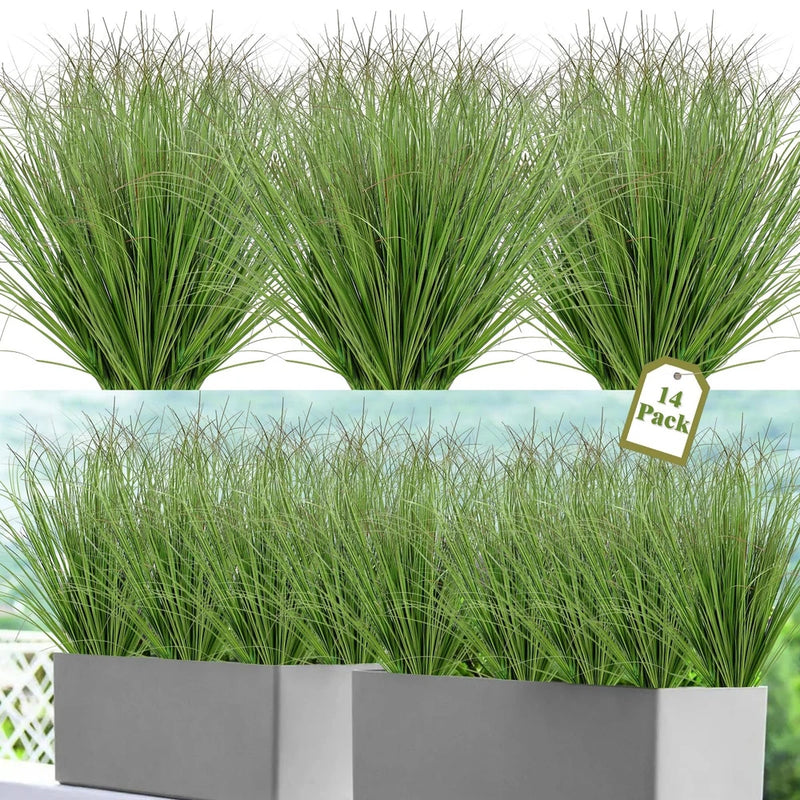 Artificial onion grass plant bundles, green long blades in a white rectangular tray