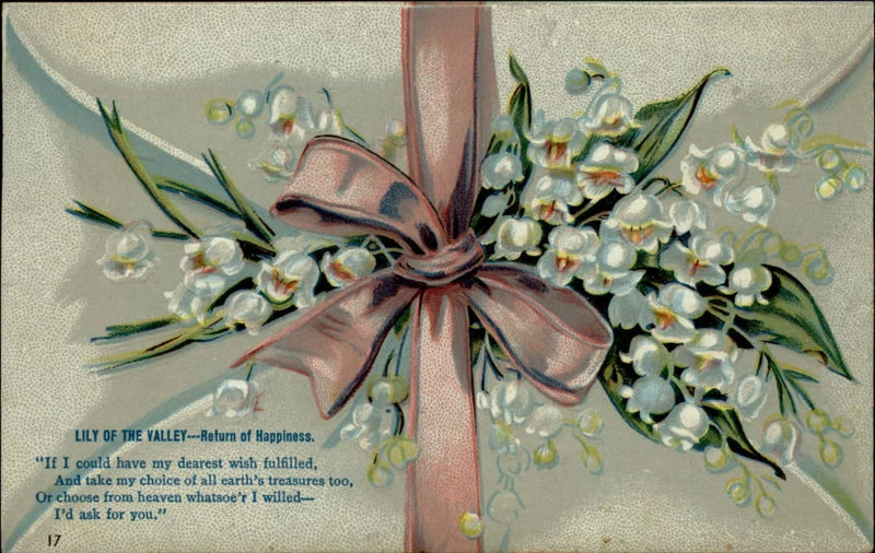 Lily of the Valley Return of Happiness c1910 vintage embossed postcard Lily