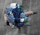 Navy Dusty Blue White Bridal Bouquet Sola Wood Bridesmaid Decor Flower Bouquet Hydrangea