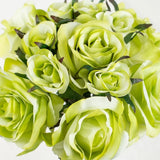 12" Lime Artificial Rose Nosegay Bouquet with !2 Individual Roses Green Plant