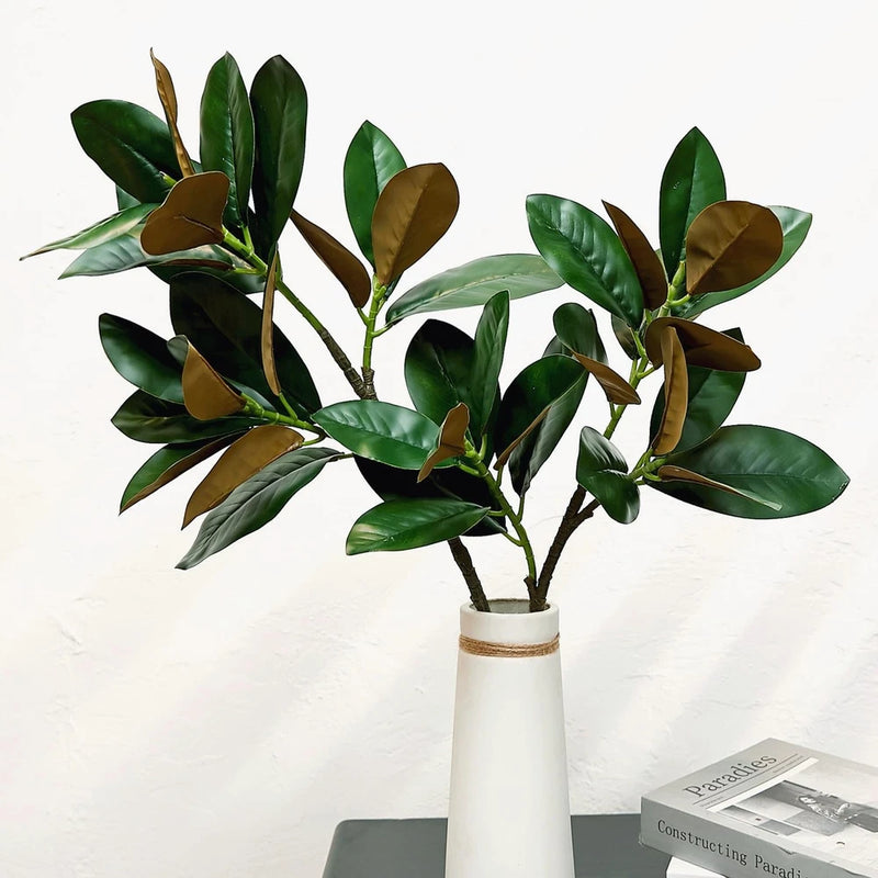 Artificial Magnolias Branches Faux Rubber Tree Leaves Long Stem Real Touch fo... Green Plant