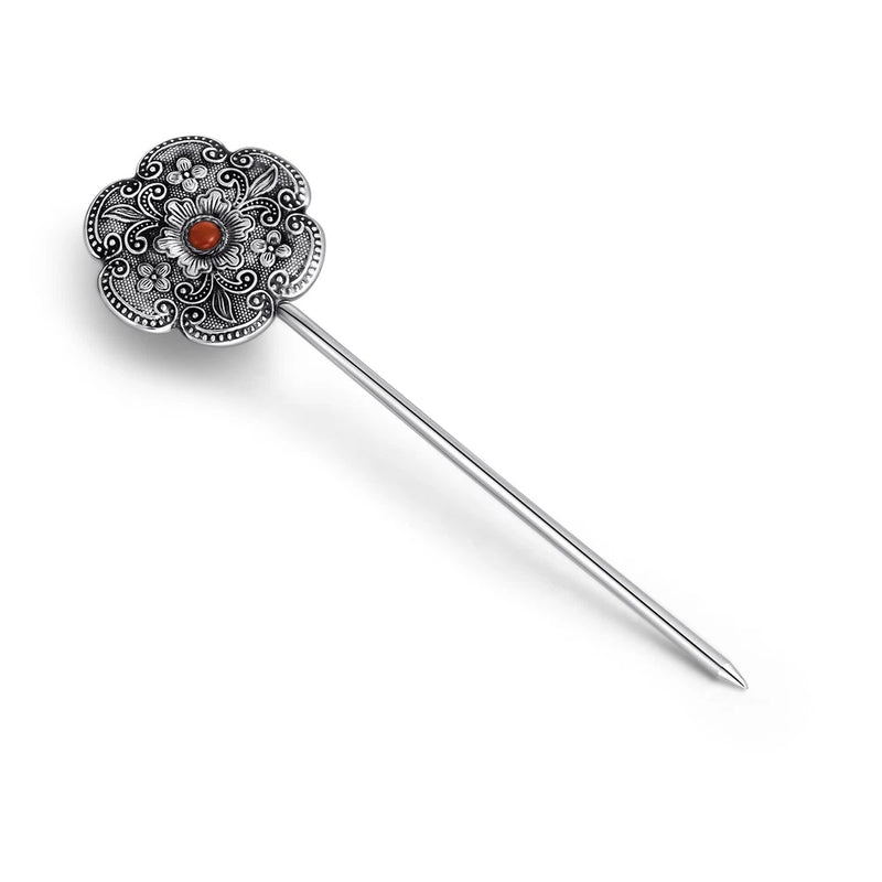 Handmade Peony Flower Tibetan silver Glaze Hair pin Jewelry Handcrafted Peony