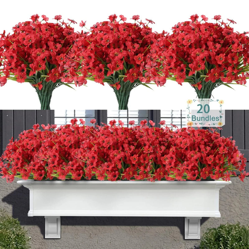 Satefello 20 Bundles Outdoor Artificial Flowers, UV Resistant Fake Flower with Flowering Plants