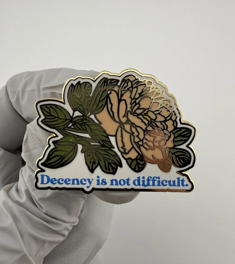 Decency Is Not Difficult Peony Flower Enamel Lapel Pin Peony