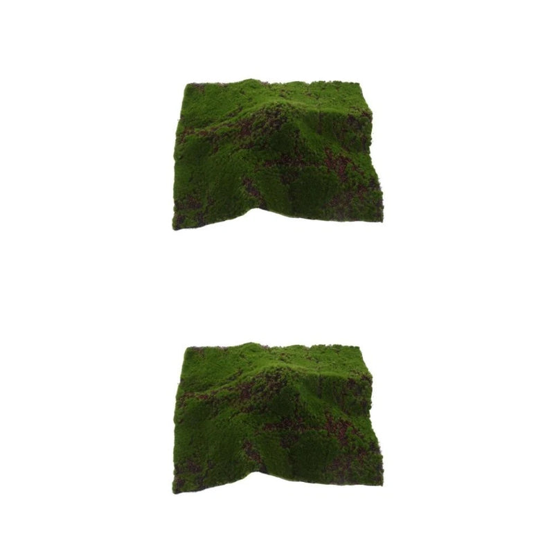 Artificial moss mat with green textured turf surface, craft grass panel carpet