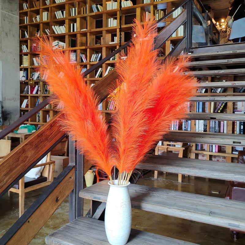 Faux Orange Pampas Grass Decor Tall, 8pcs 43.3" Large Pompas Floral, Fluffy A... Pampas Grass