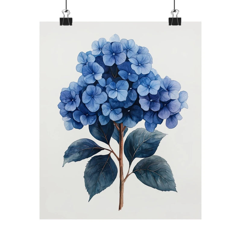 Boho Blue Hydrangea Flower Art Print Poster, Minimalist Floral Wall Art 4 Hydrangea