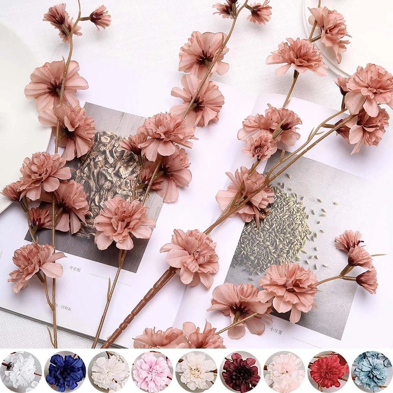 Artificial silk carnation flower sprays, peach-pink blooms on long stems (2-pack)