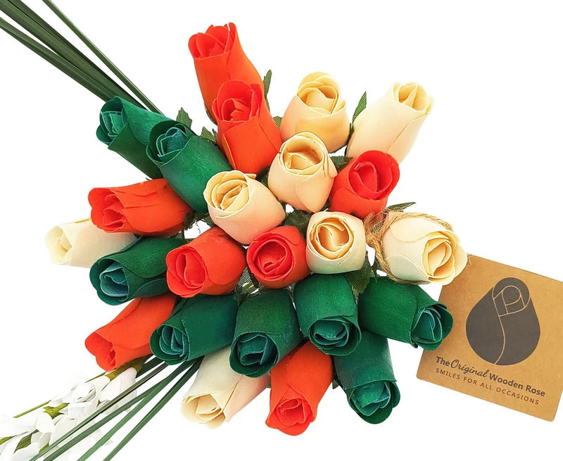 Irish Flag Saint Patty Day Flower Bouquet The Original Wooden Rose 1,2,3 Dozen Green Plant