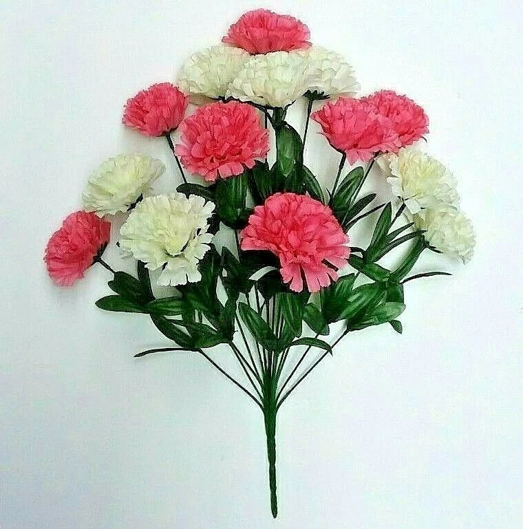 Pink & Cream Carnations 20" Bush Artificial Silk Flower Indoor Outdoor DŽcor US Carnation