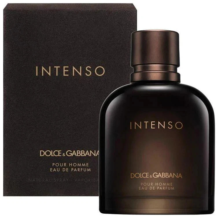 Dolce & Gabbana Intenso men's eau de parfum bottle with dark box, spray cap