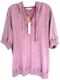 Jane & Delancey Women's Hooded Top Garment Dye Short Sleeve Plus Size 2X Pink Roses