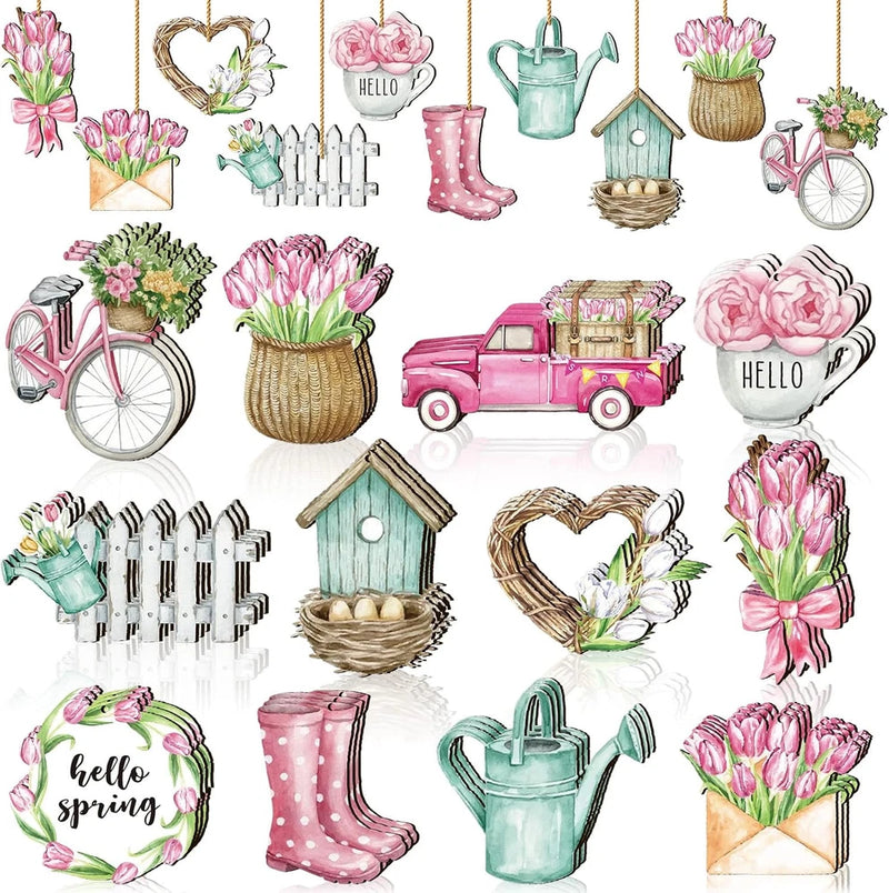 Maitys 36 Pcs Spring Flower Wooden Ornaments Sunflower Tulip Lavender Tree... Sunflower