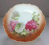 Antique Decorative Plate 9.5" Round Pink White Ribbon Edge Hydrangea Flowers Hydrangea