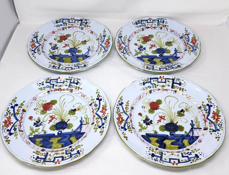 Gumps Faenza Garafano Italy Blue Carnation Dinner Plates 11" Set of 4 Carnation
