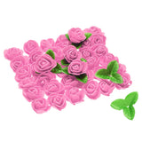 500pcs Foam Rose Heads 1.4 Inch with 10pcs Leaves for DIY Crafts , Dark Pink Roses