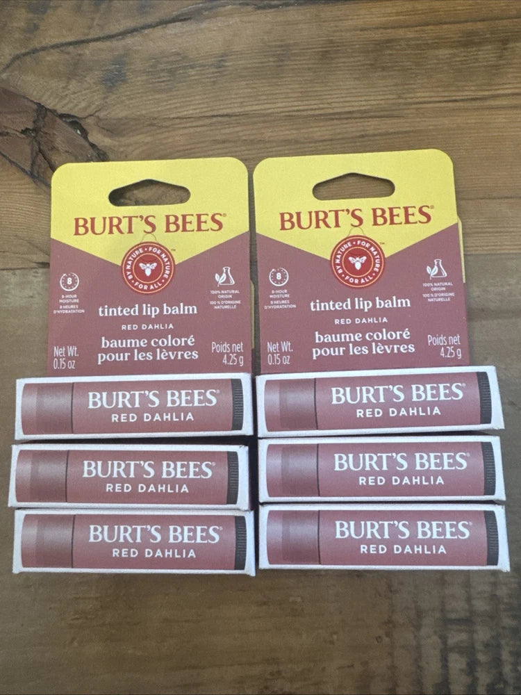 6 Pack Burt's Bees Tinted Lip Balm Red Dahlia Full Size Bouquet