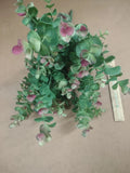 Retro Plastic Eucalyptus Bush, 13 Inches, Green w Pink Tips, 7 Wired Branches Green Plant