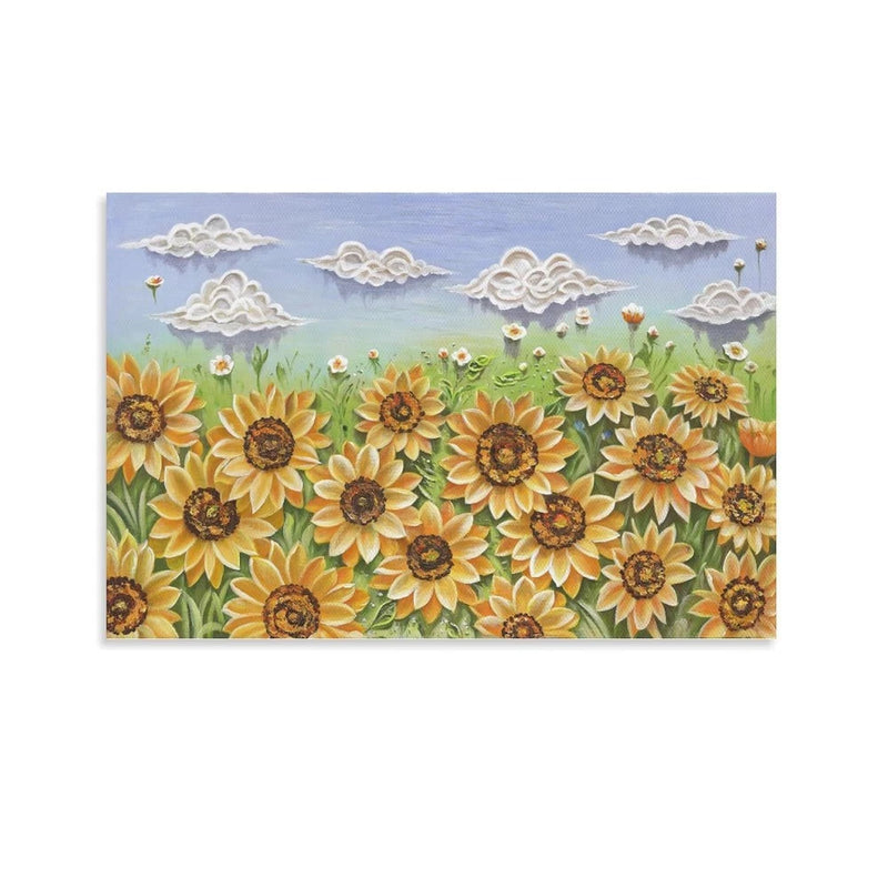 Dopamine Textured Sunflower Field & Clouds Art Print - Bright Cheerful Floral Sunflower