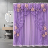 Elegant Purple Floral Shower Curtain with Roses and Drapes Roses