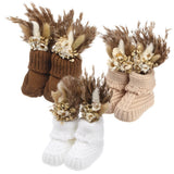 3 Set Neutral Baby Shower Table Decorations Crochet Knitted Baby Booties Bulk... Pampas Grass