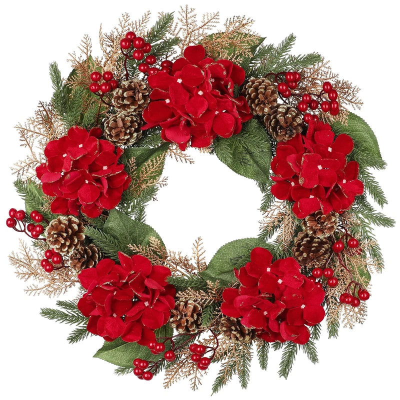 24" Christmas Wreath for Front Door Artificial Hydrangea Flowers Christmas Wr... Hydrangea