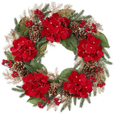 24" Christmas Wreath for Front Door Artificial Hydrangea Flowers Christmas Wr... Hydrangea