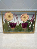 Handmade Pressed Real Dried Flowers in Double Glass Floating Brass Frame Dried Flower