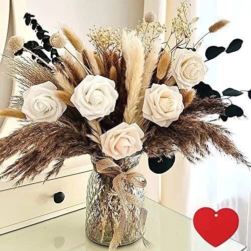 100pcs Artificial Flower Arrangements with Vase, Pampas pampas bouquet in vase Pampas Grass