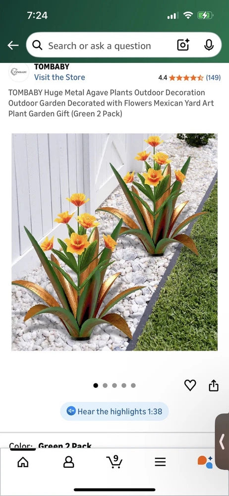 TOMBABY Huge Metal Agave Plants Outdoor Decoration Outdoor Garden Green Plant