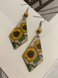 Latoir Fashion Bohemian Yellow Sun Flower Wood Beaded Statement Drop Earrings Sunflower