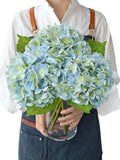 Light Blue Artificial Hydrangea Flowers, 3Pcs 21" Latex Real Touch Flowers, F... Hydrangea