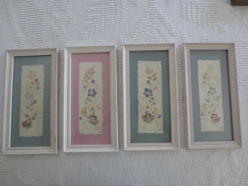 4 Signed/Dated 1998-99 Framed PASTEL DRIED FLOWER Wall Hangings - 6.75" x 13.25" Dried Flower