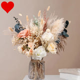 100Pcs Premium Dried Pampas Flowers with Vase for Home Decor Centerpiece Pampas Grass