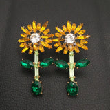 Yellow Crystal Rhinestone Sunflower Leaf Stud Earrings Sunflower