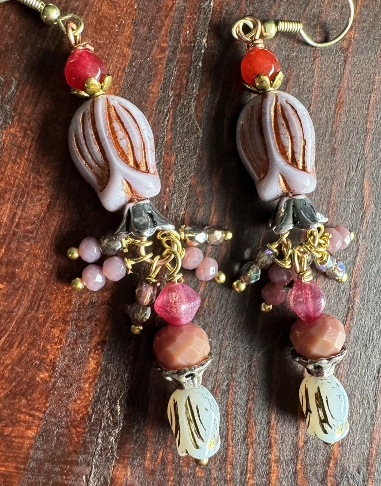 Tulips And Lilies Czech glass Flower Earrings Lily