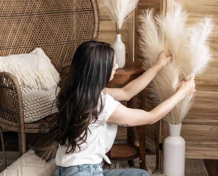 Large Pampas Grass/Pompas, 3pcs Pampas Grass Decor, 60cm Pink Color Pampas Grass