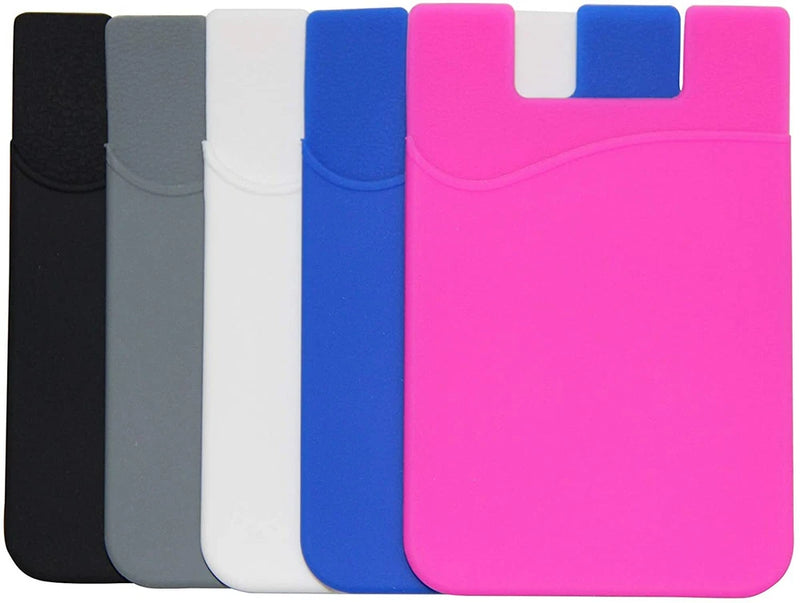 Adhesive silicone credit card pocket holder case, black to hot pink (multi-color)