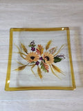 Hand Painted Sunflower Glass Plate Wheat Floral Art Decorative 6" Sunflower