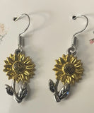 Sunflower Drop Earrings On Fishhooks Sunflower