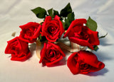 __ 6 VTG  Red Roses & Bud Artificial  Long Stem Silk Valentines E Germany NOS Roses