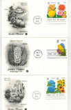 1993 GARDEN FLOWERS SET OF 5 STAMPS ON 3 FDCs Hydrangea Hyacinth Dahlia Etc Hydrangea