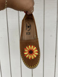 Embroidered Sunflower Slip-On Floral Leather Shoe Brown Size Women's 7 Sunflower