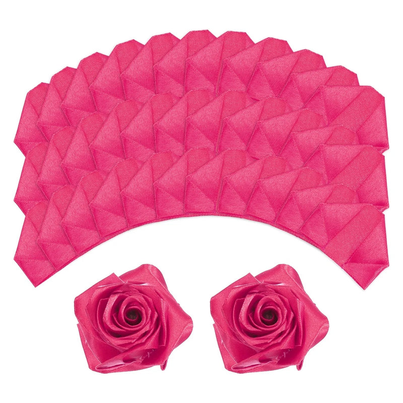 Magenta satin ribbon rose petals and two small rose flowers