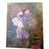 Heliotrope Fairy Canvas Painting Signed Purple Hydrangeas Floral Garden Mystical Hydrangea
