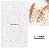 5D Nail Art Decoration White Daisy Flower Wedding Stickers Embossed Decals K20 Daisies
