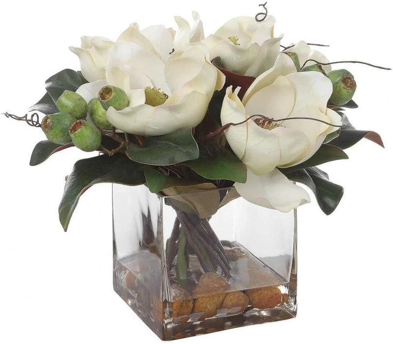 Elegant White Magnolia Bouquet in Glass and Polyfoam by Green Plant