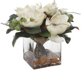 Elegant White Magnolia Bouquet in Glass and Polyfoam by Green Plant