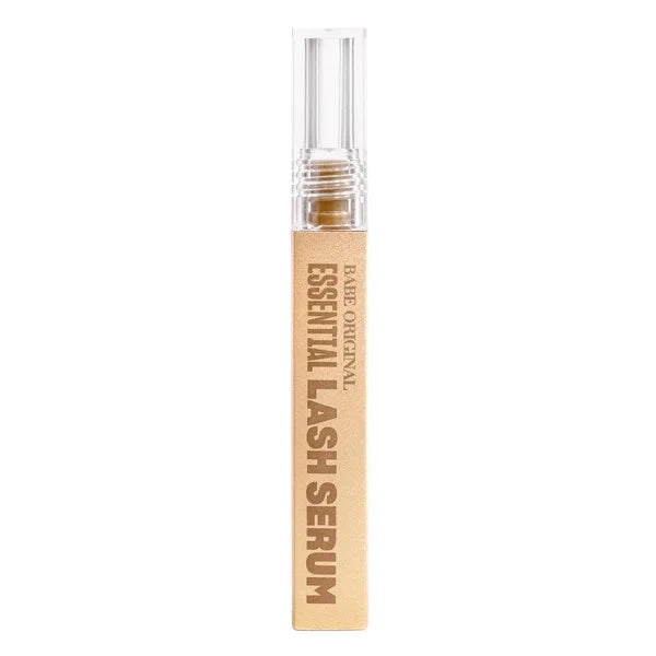 Eyelash conditioner tube with clear cap and beige label